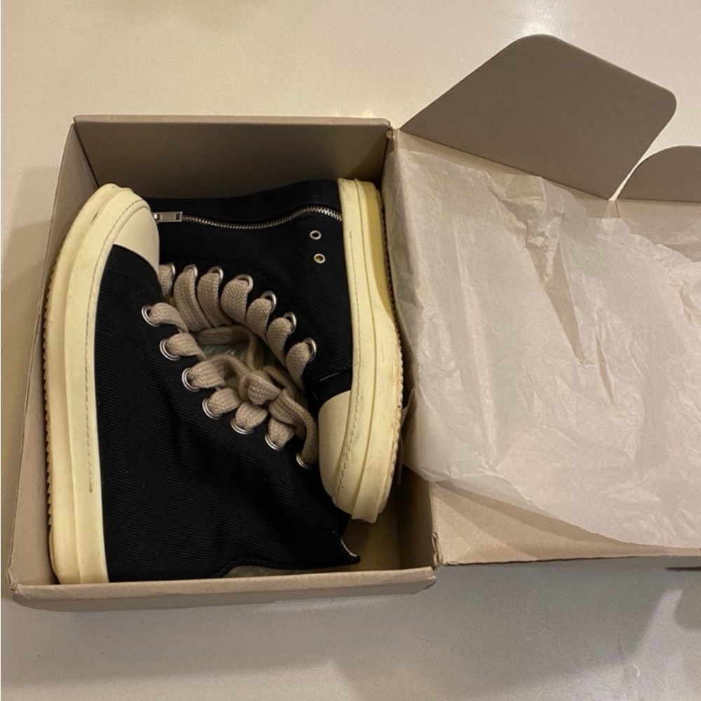 Rick Owens Black and Cream Sneakers